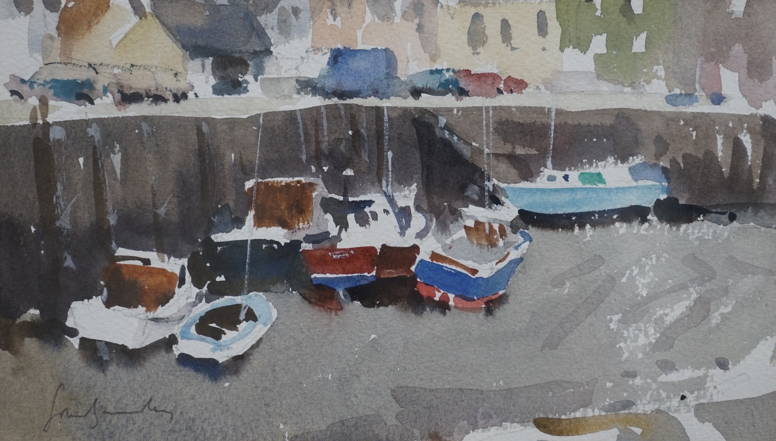 John Yardley RI (1933-1996), watercolour, 'Padstow Mud', signed, 14 x 24cm. Condition - good